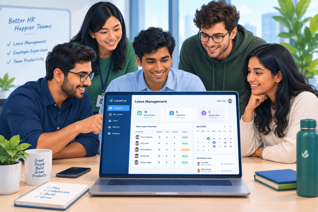 Team reviewing leave requests on a modern web dashboard